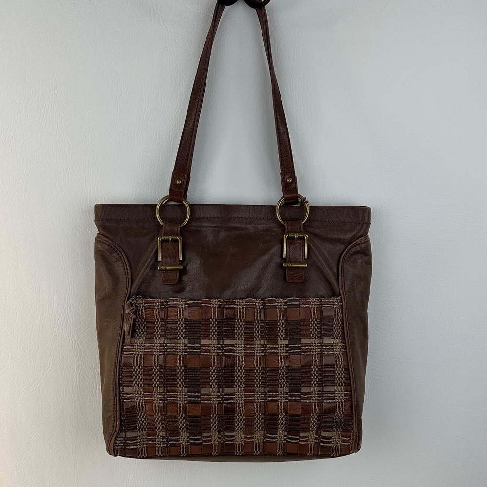 The Sak Brown Woven Leather Shoulder Tote Bag